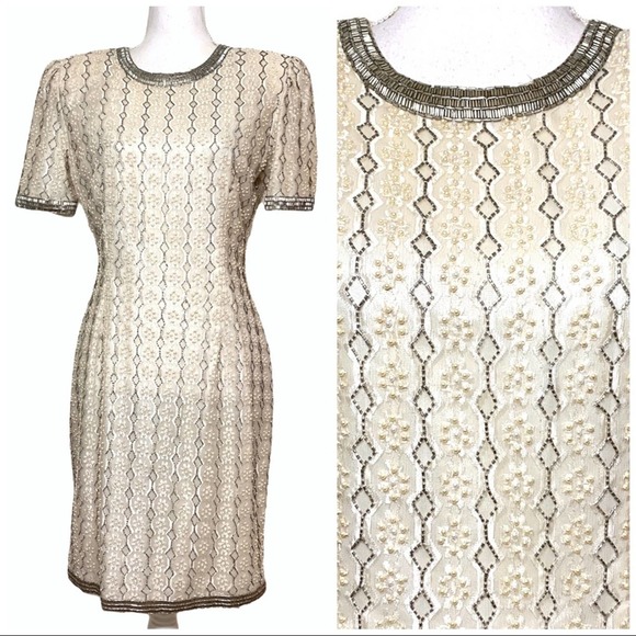 Vtg 80’s Stenay Champagne Beaded Short Gown 10 - Picture 3 of 16